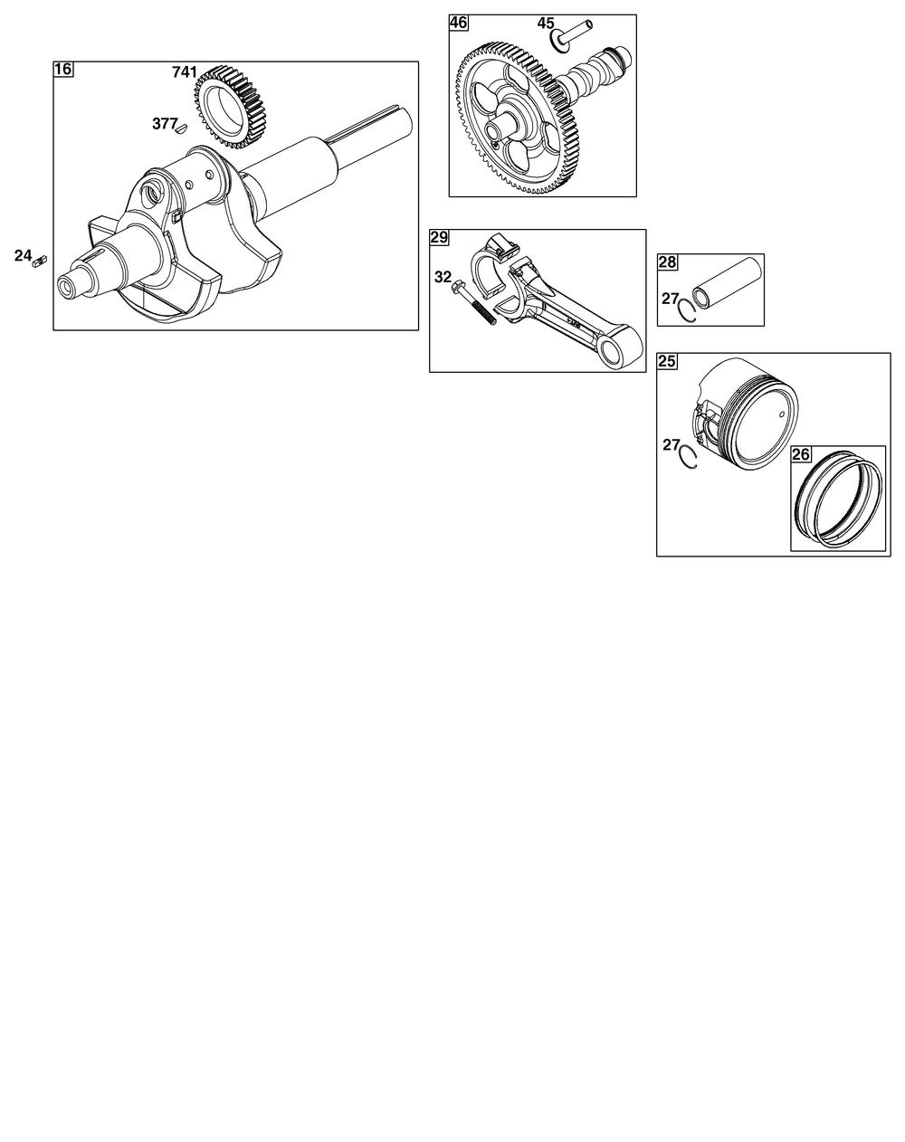 Crankshaft Group Diagram and Parts List for 613477-0267-J1 400000 - 699999 Briggs and Stratton Engine